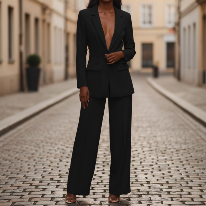 Ensemble veste tailleur et pantalon large pour femme