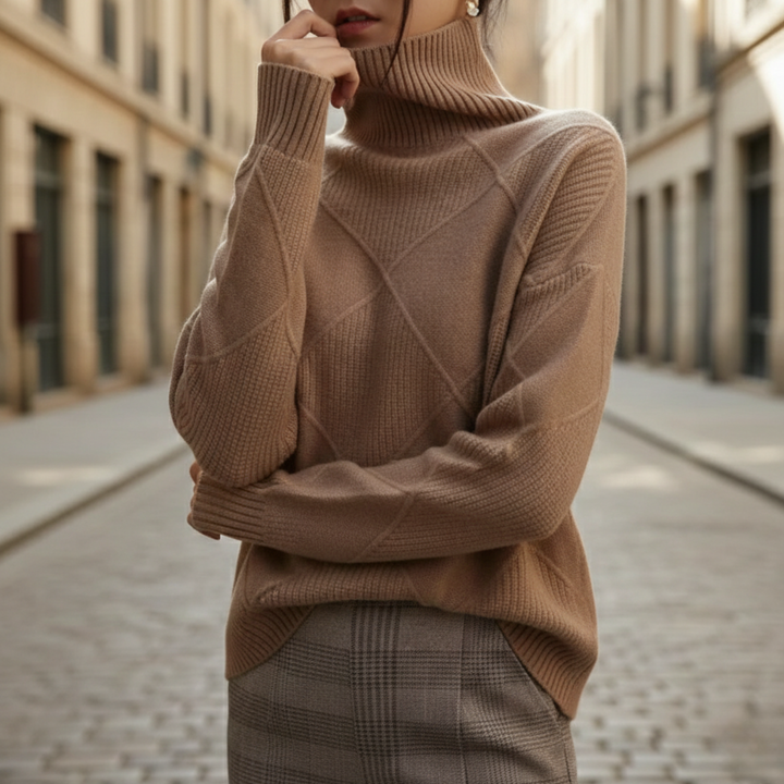 Cashmere Sweater Diamond Knit Turtleneck Pullover