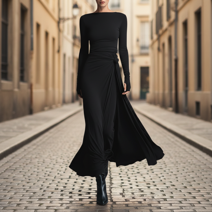 Vestido Maxi Lazo Lateral de Manga Larga hasta el Suelo para Mujeres