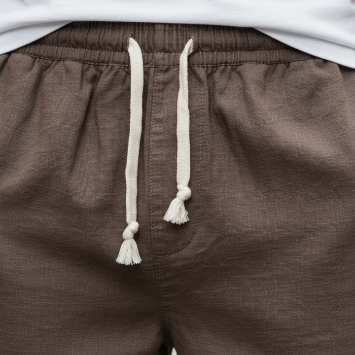Pantalones Cortos de Algodón con Cuerda y Cintura Elástica para Hombre