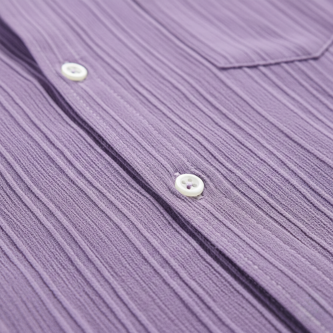 Chemise pour homme à manches courtes plissée texturée avec col de camp