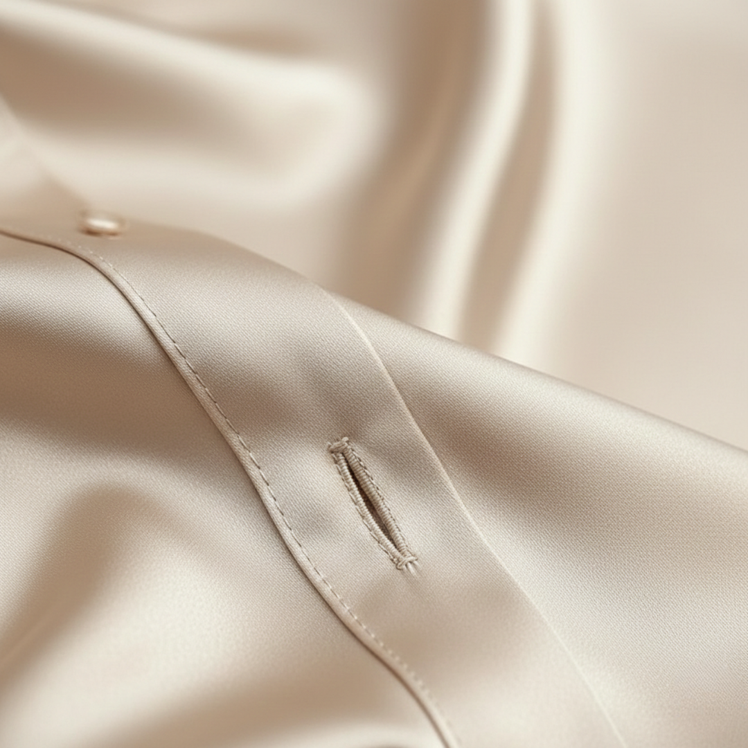 blusa de mujer con cuello drapeado y mangas largas