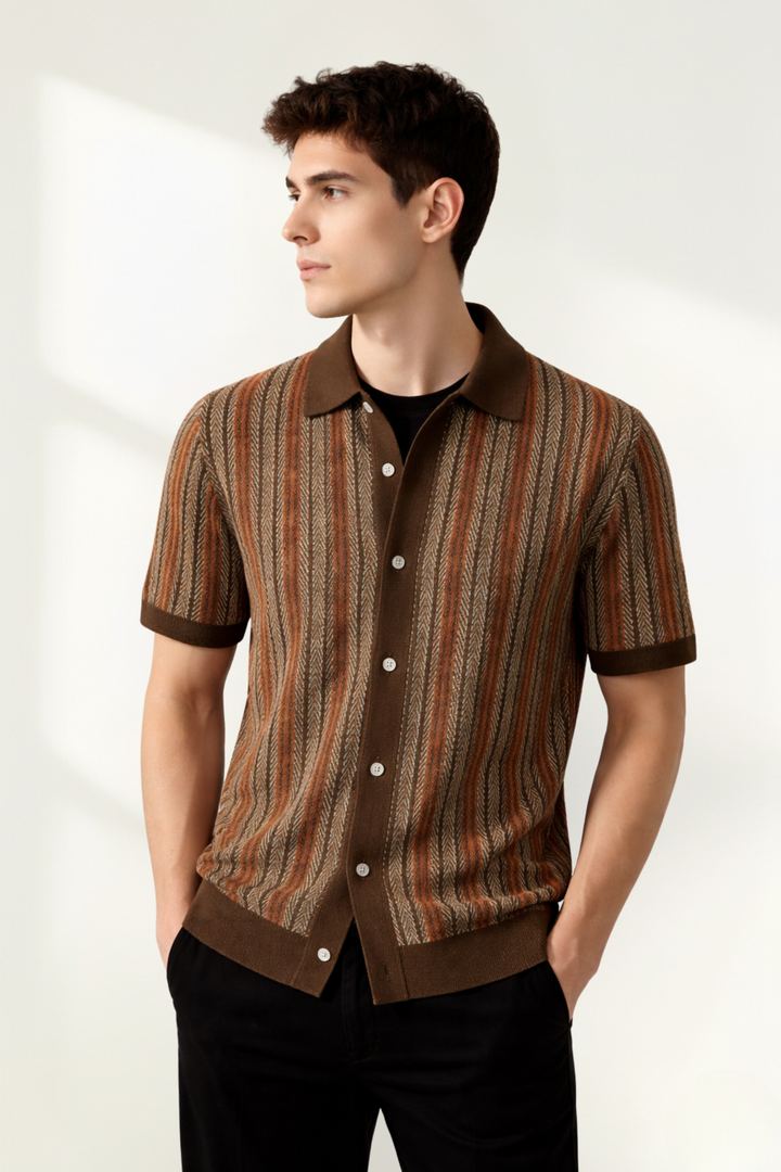 Camisa Polo de Punto con Patrón para Hombre de Manga Corta