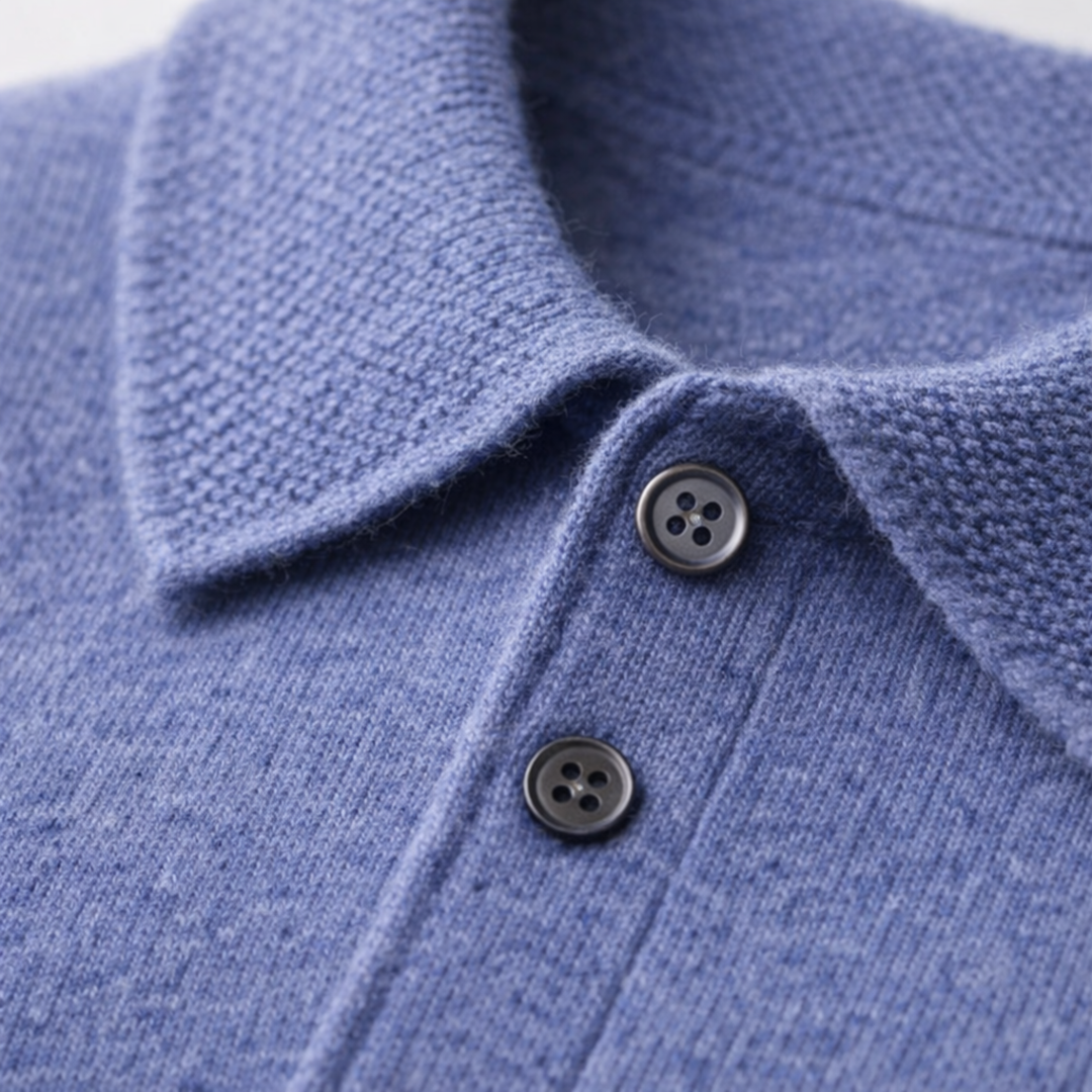 Camisa Polo de Cachemira de Manga Larga Tejida para Hombre Color Beige con Cuello