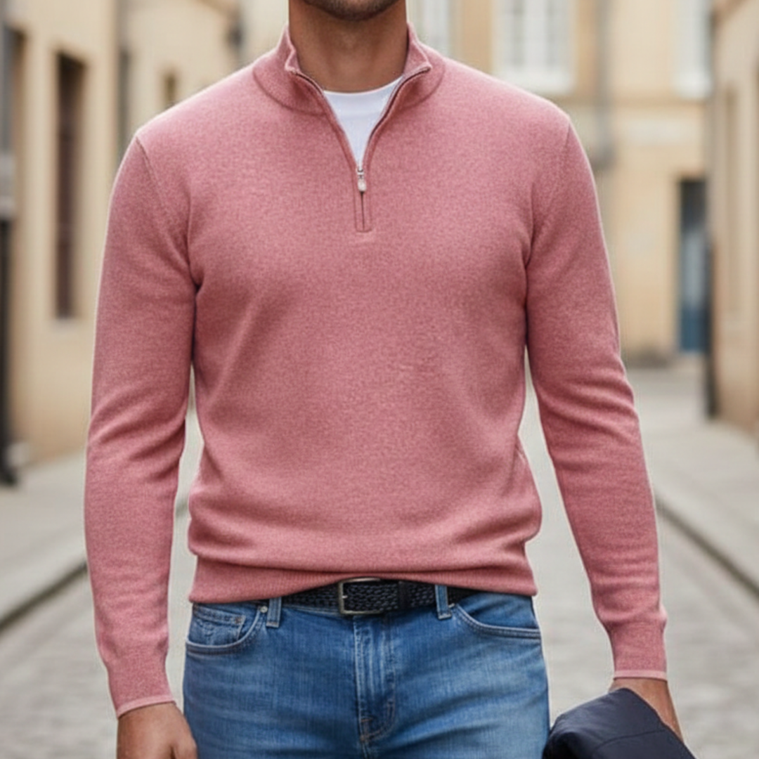 Pull à demi-fermeture éclair à manches longues en tricot pour homme