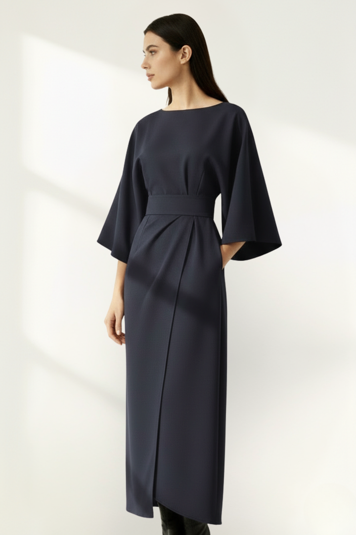 Robe midi ceinturée à manches longues pour femme
