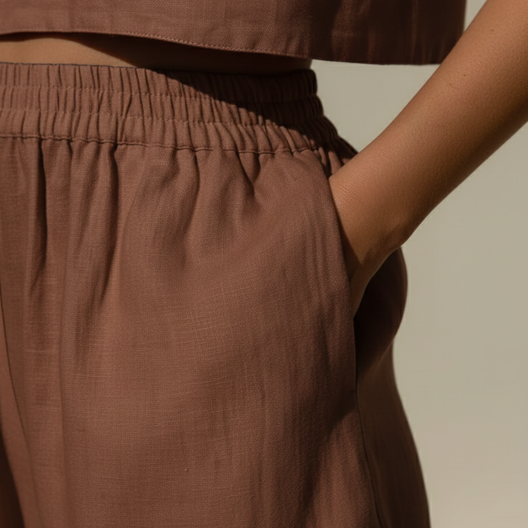 Ensemble deux pièces pour femmes : haut court et pantalon à jambes larges