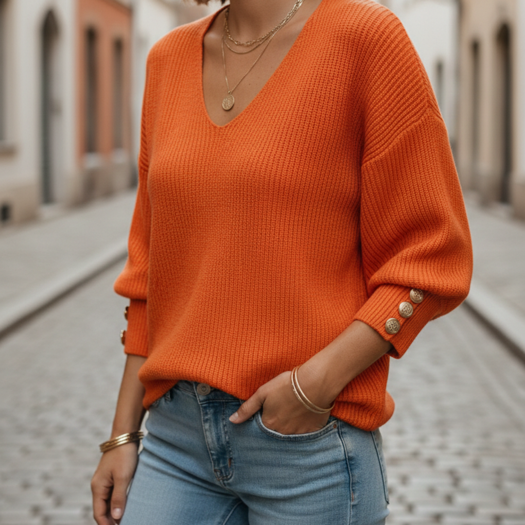 Pull-over tricoté col en V pour femme décontracté