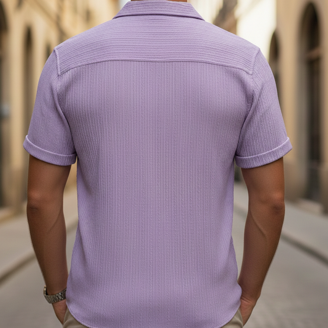 Chemise pour homme à manches courtes plissée texturée avec col de camp