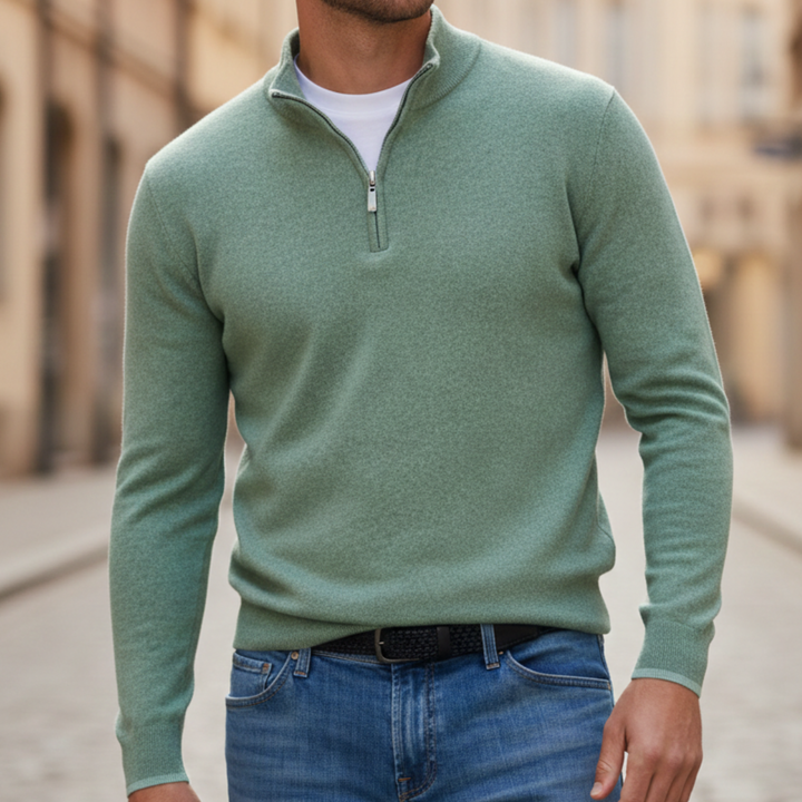 Pull à demi-fermeture éclair à manches longues en tricot pour homme