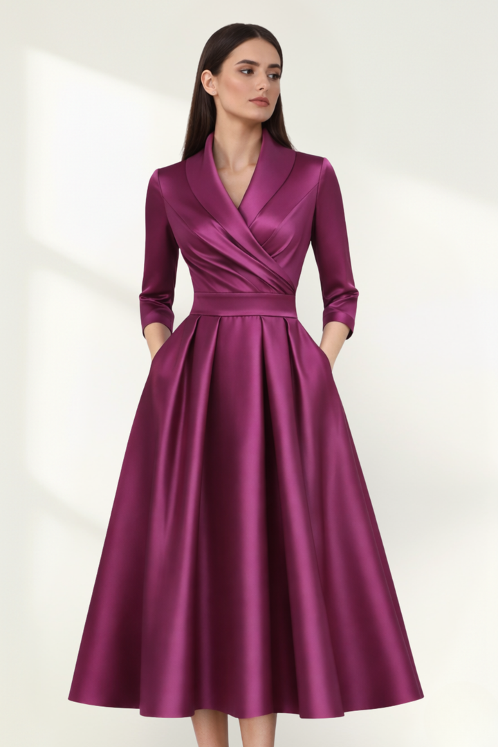 Robe midi portefeuille en satin pour femme