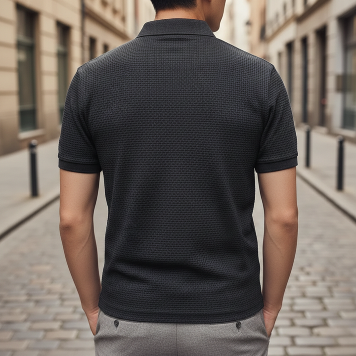 Camisa Polo de Manga Corta de Seda Fría Transpirable para Hombre Verano