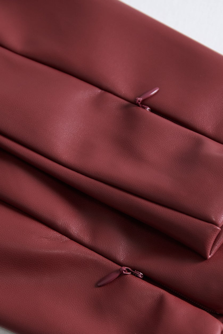 Vestido Midi Ajustado de Cuero Sintético para Mujeres de Manga Larga