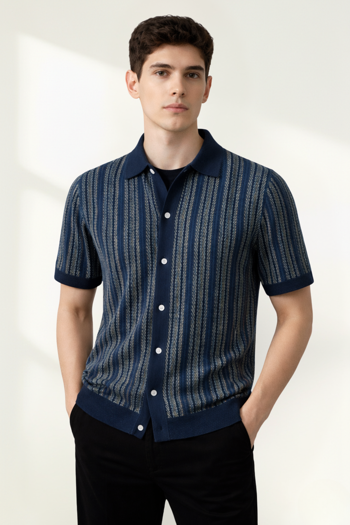 Camisa Polo de Punto con Patrón para Hombre de Manga Corta