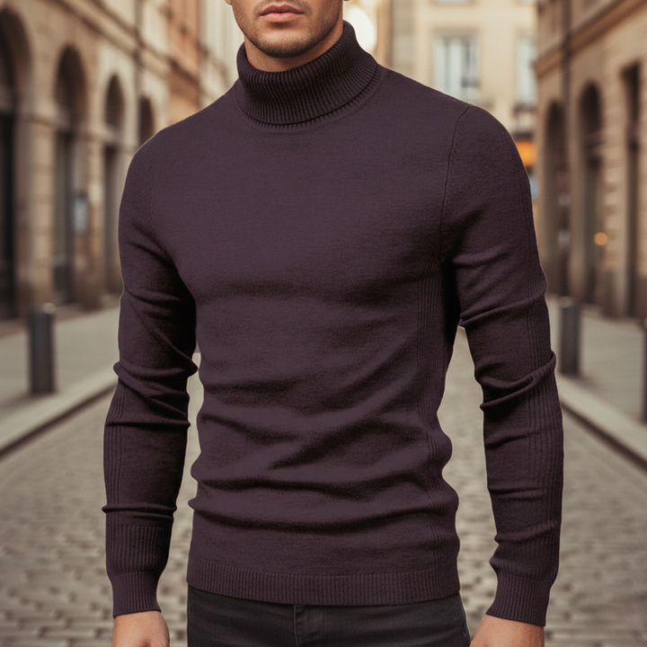 Pull à col roulé pour homme à manches longues en tricot