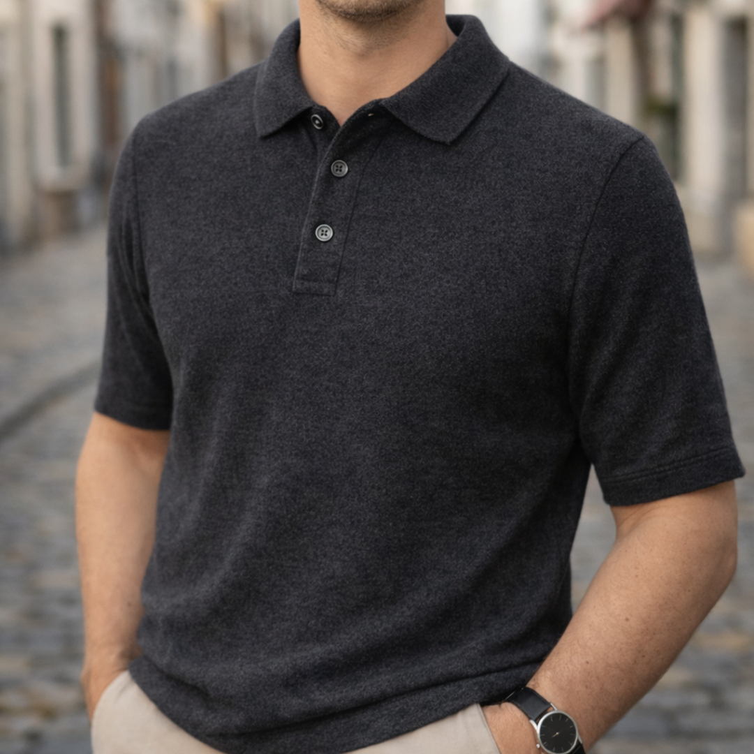 Camisa Polo de Cachemira de Manga Corta para Hombre Clásica