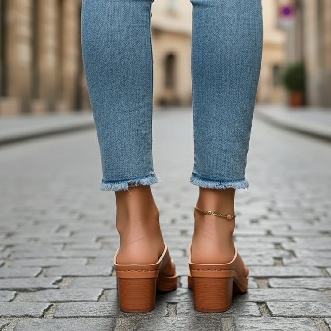 Sandalias ortopédicas de tacón bloque para mujer, abiertas en la punta