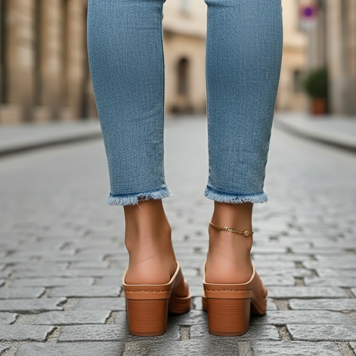 Sandalias ortopédicas de tacón bloque para mujer, abiertas en la punta