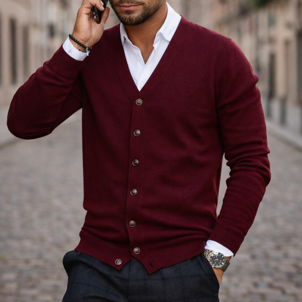 Men’s Button Front V-Neck Cardigan Classic